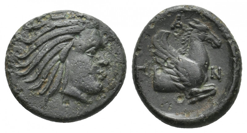 CIMMERIAN BOSPOROS. Pantikapaion. (Circa 340-325 BC). Ae.
Obv: Head of Pan right...