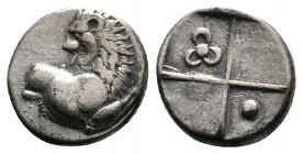 THRACE. Chersonesos. (Circa 386-338 BC). AR Hemidrachm.
Obv: Forepart of lion right, head left.
Rev: Quadripartite incuse square with alternating rais...