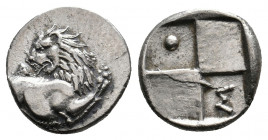 THRACE, Chersonesos. (Circa 386-338 BC). AR Hemidrachm.
Obv: Forepart of lion right, head left.
Rev: Quadripartite incuse square, with alternating rai...