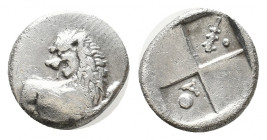 THRACE. Chersonesos. (Circa 386-338 BC). AR Hemidrachm. 
Obv: Forepart of lion right, head reverted. 
Rev: Quadripartite incuse square with alternatin...