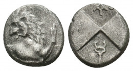 THRACE. Chersonesos. (Circa 386-338 BC). AR Hemidrachm. 
Obv: Forepart of a lion right, head reverted.
Rev: Quadripartite incuse; caduceus, VE monogra...