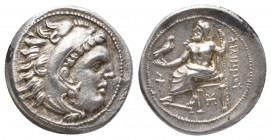 KINGS OF MACEDON. Philip III Arrhidaios. (323-317 BC). AR Drachm. Sardes. Stuck under Menander circa 323-319 BC.
Obv: Head of Herakles right, wearing ...