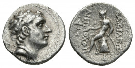 SELEUKID KINGDOM. Antiochos III 'the Great' (222-187 BC). AR Drachm. Apameia on the Orontes. Struck circa 204-197 BC.
Obv: Diademed head right.
Rev: Β...