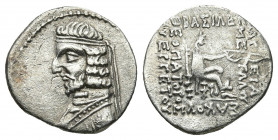 KINGS OF PARTHIA. Artabanos II. (April 75 - 62/1 BC.) AR Drachm. Aria.
Obv: Diademed bust left.
Rev: BAΣIΛEΩΣ / ME-ΓAΛOY / APΣAKOY / ΘEOΠATOPOΣ - EYEP...