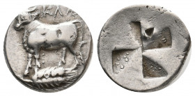 BITHYNIA. Kalchedon. (Circa 340-320 BC). AR Siglos.
Obv: KAΛ[X]. Bull standing left on grain ear.
Rev: Mill-sail incuse.
SNG BM Black Sea 112-7; HGC 7...
