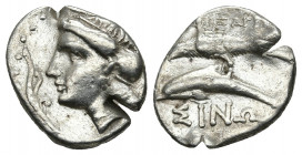 PAPHLAGONIA. Sinope. (Circa 330-300 BC). Ari-, magistrate. AR Drachm.
Obv: Head of nymph left, with hair in sakkos; aphlaston to left.
Rev: API / ΣINΩ...