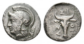 TROAS. Assos. (Circa 4th-mid 3rd century BC.) AR Drachm.
Helmeted head of Athena left. 
Rev: AΣ-ΣI-ON.
Bucranium. 
SNG Copenhagen 226.
Condition: VF.
...