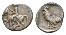 TROAS. Dardanos. (4th-3rd centuries BC). AR Obol.
Obv: Rider on horse trotting left.
Rev: Cock standing left within incuse square.
SNG Copenhagen 282....