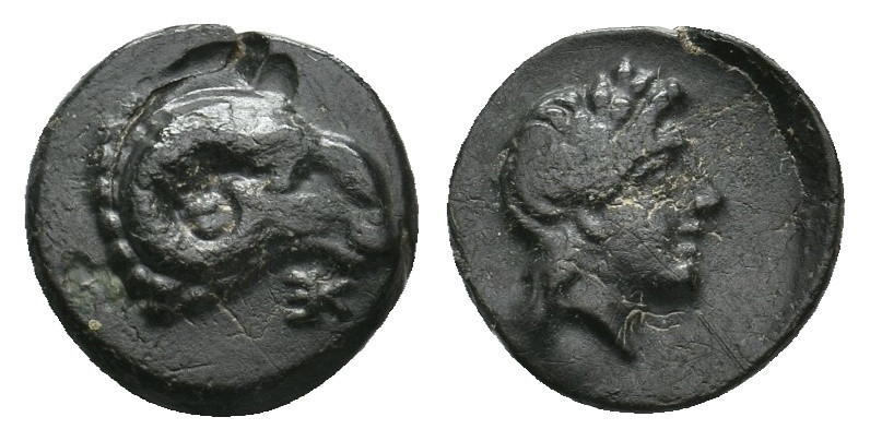 TROAS. Kebren. (Circa 400-310 BC). Ae.
Obv: Forepart of ram right; monogram belo...