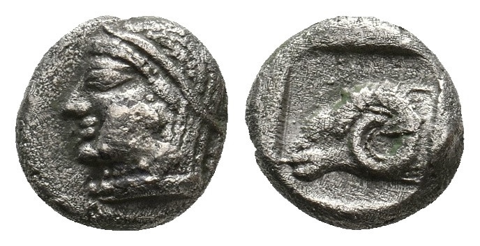 TROAS. Kebren. (5th century BC). AR Obol.
Obv: Archaic head (Apollo?) left.
Rev:...