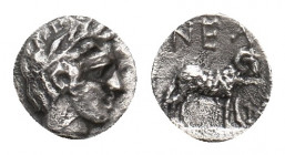 TROAS. Neandria. (4th century BC). AR Hemiobol.
Obv: Laureate head of Apollo right.
Rev: NEAN.
Ram standing right within incuse square.
SNG Copenhagen...
