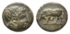MYSIA. Gambrion. (4th century BC). Ae. 
Obv: Laureate head of Apollo to right. 
Rev: Bull butting left. 
SNG Copenhagen 156.
Condition: Fine.
Weight: ...