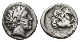 MYSIA. Lampsakos. (4th-3rd centuries BC). AR Obol.
Obv: Laureate head of Apollo right. 
Rev: ΛΑΜ. 
Forepart of Pegasos right; below, star right. 
SNG....