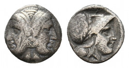 MYSIA. Lampsakos. (Circa 390-330 BC). AR Trihemiobol.
Obv: Female double-head, wearing earring .
Rev: Helmeted head of Athena right within incuse circ...