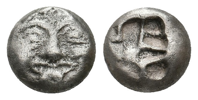 MYSIA. Parion. (5th century BC). AR Drachm.
Obv: Facing gorgoneion with protrudi...