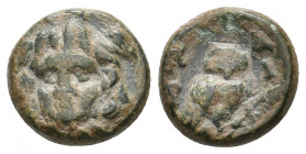 MYSIA. Parion. Civic issue. (2nd-1st cent BC). AE 
Obv: Gorgoneon facing 
Rev: Owl standing right on palm-branch, head facing, ethnic in fields around...