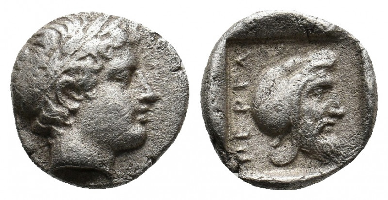 MYSIA. Pergamon. (Circa 450-350 BC). AR Diobol.
Obv: Laureate head of Apollo rig...