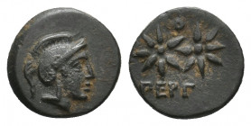 MYSIA. Pergamon. (Circa 270/60-230/25 BC). Ae.
Obv: Helmeted head of Athena right.
Rev: ΠEPΓ.
Two stars; Θ above.
SNG BN 1587-8.
Condition: VF.
Weight...