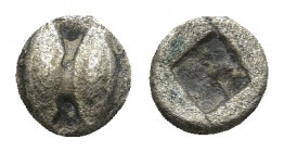 LESBOS. Uncertain mint. (Circa 500-450 BC). BI Tetartemorion or 1/36th Stater. 
Obv: Two eyes (or barley grains). 
Rev. Rough incuse square. 
HGC 6, 1...