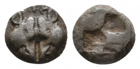 LESBOS. Uncertain mint. (Circa 500-450 BC). BI Obol.
Obv: [ΛΕ].
Confronted boars' heads.
Rev: Quadripartite incuse square.
Klein 349.
Condition: VF.
W...
