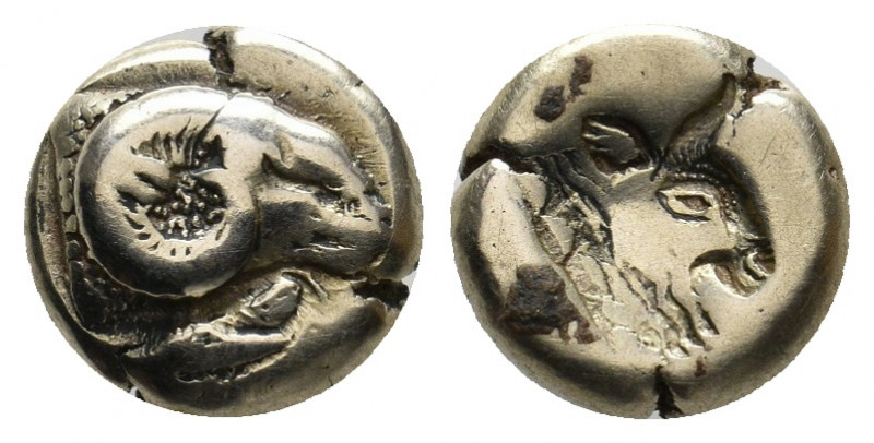 LESBOS. Mytilene. (Circa 478-455 BC). EL Hekte.
Obv: Head of ram right; below, c...
