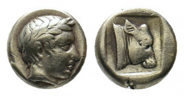 LESBOS. Mytilene. (Circa 454-428/7 BC). EL Hekte.
Obv: Laureate head of Apollo right.
Rev: Head of cow right within incuse square.
Bodenstedt 56; HGC ...