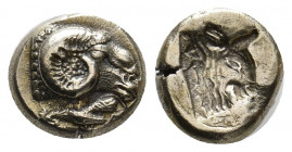 LESBOS. Mytilene. (Circa 478-455 BC). EL Hekte.
Obv: Head of ram right; below, cock standing left.
Rev: Incuse head of bull right.
Bodenstedt 27; HGC ...