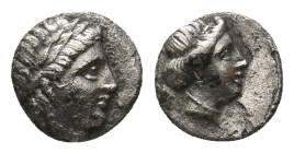 LESBOS. Mytilene. (Circa 400-350 BC). AR Diobol.
Obv: Laureate head of Apollo right. 
Rev: Female head right.
SNG Copenhagen 367.
Condition: VF.
Weigh...