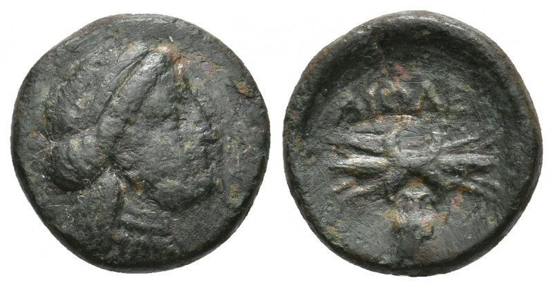 LESBOS. Methymna. (Circa 4th Century BC). Ae.
Obv: Female head right, wearing st...