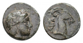 AEOLIS. Aigai. (Circa 4th-3rd centuries BC). Ae.
Obv: Laureate head of Apollo right. 
Rev: AIΓΑΙ.
Head of goat right.
BMC 95, 7.
Condition: Fine.
Weig...