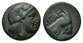 AEOLIS. Aigai. (4th-3rd centuries BC). Ae.
Obv: Laureate head of Apollo right. 
Rev: AIΓΑΙ.
Head of goat right.
SNG von Aulock 1593.
Condition: Fine.
...