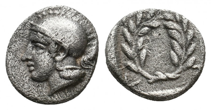 AEOLIS. Elaia. (Circa 450-400 BC). AR Diobol.
Obv: Helmeted head of Athena left....