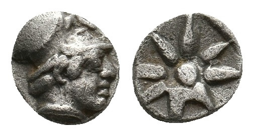 IONIA. Uncertain. (5th century BC). AR Hemiobol. 
Obv: Head right, with short ha...