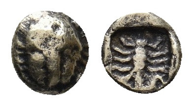 IONIA. Miletos. (Circa 600-546 BC.) EL 1/48 Stater.
Obv:Facing head of lion.
Rev...