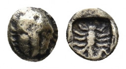 IONIA. Miletos. (Circa 600-546 BC.) EL 1/48 Stater.
Obv:Facing head of lion.
Rev:Scorpion within incuse square.
SNG Kayhan 925
Condition: Fine.
Weight...