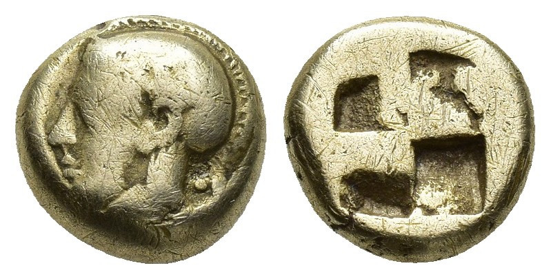 IONIA. Phokaia. (Circa 478-387 BC). EL Hekte.
Obv: Helmeted head of Athena left;...