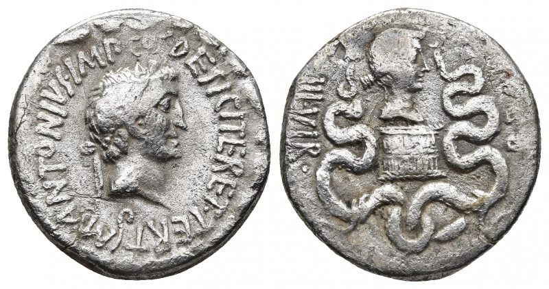 MARK ANTONY. AR, Cistophoric tetradrachm. Ephesus (?).
Obv: M·ANTONIVS·IMP·COS· ...
