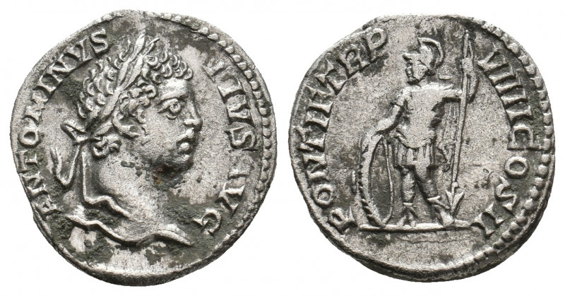 CARACALLA, 198-217 AD. AR, Denarius. Rome.
Obv: ANTONINVS PIVS AVG.
Laureate hea...