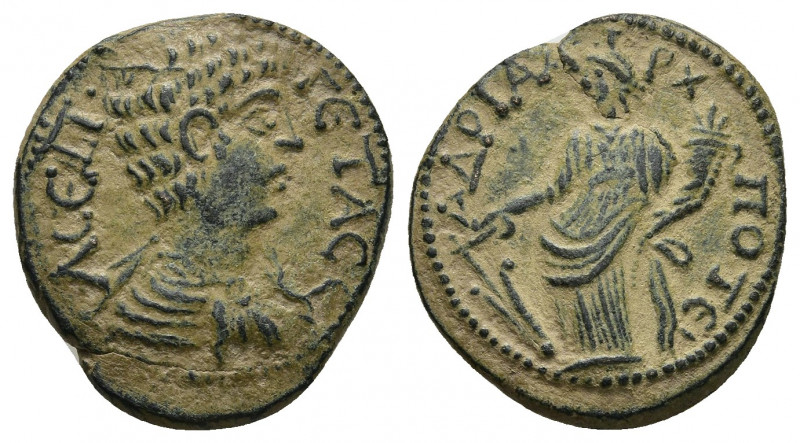 PHRYGIA, Hadrianopolis. Geta as Caesar, 198-209 AD. AE.
Obv: Λ CEΠ ΓETAC KAI.
Ba...