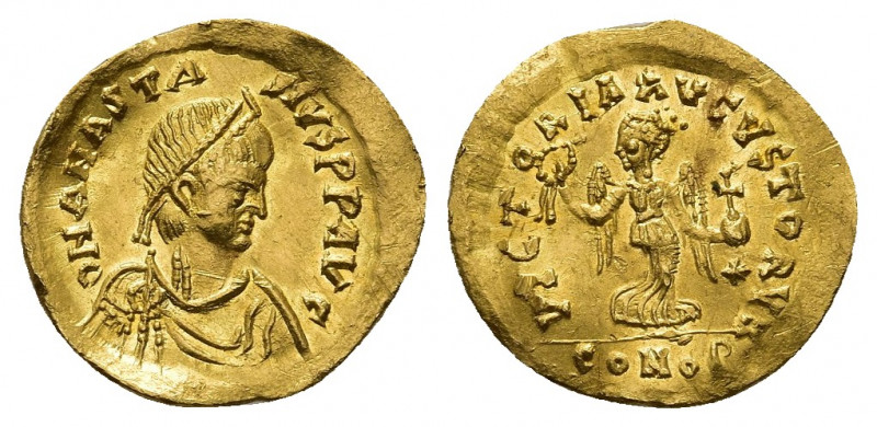 ANASTASIUS I (491-518 AD). AV, Tremissis. Constantinople.
Obv: D N ANASTASIVS P ...