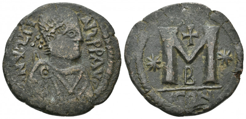 JUSTIN I (518-527 AD). AE, Follis. Constantinople. 2nd officina.
Obv: [D] N IVST...