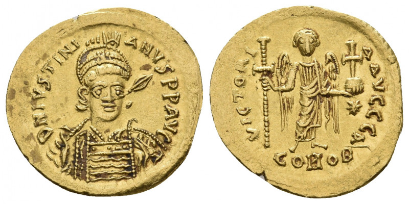 JUSTINIAN I (527-565 AD). AV, Solidus. Constantinople.
Obv: D N IVSTINIANVS P P ...