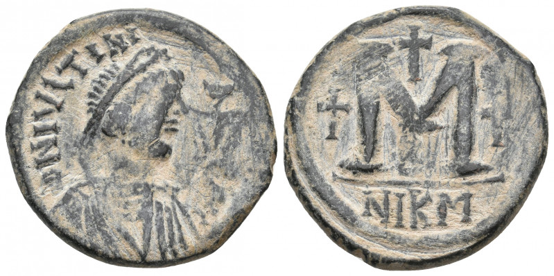 JUSTINIAN I (527-565 AD). AE, Follis or 40 nummi. Nicomedia. Dated RY 15 (541/2)...