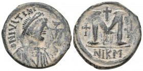 JUSTINIAN I (527-565 AD). AE, Follis or 40 nummi. Nicomedia. Dated RY 15 (541/2).
Obv: D N IVSTINIA[...]
Diademed, draped, and cuirassed bust right.
R...