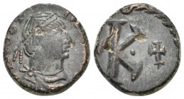 JUSTINIAN I (527-565 AD). AE, Half Follis. Rome.
Obv: [D N IVSTINIANVS PP AV]
Pearl-diademed, draped and cuirassed bust to right.
Rev: Large K, star t...