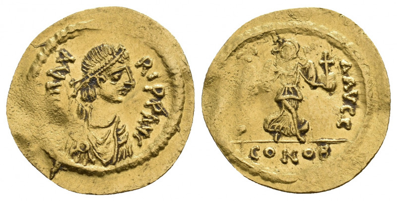 MAURICE TIBERIUS (582-602 AD). AV, Semissis. Constantinople.
Obv: δ N MAVRI P P ...