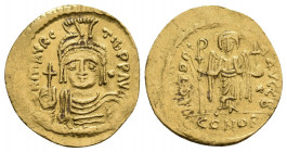 MAURICE TIBERIUS (582-602 AD). AV, Solidus. Constantinople. 2nd officina. Light weight issue of 23 siliquae.
Obv: δ N MAVRC TIЬ P P AVG. 
Draped and c...