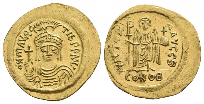 MAURICE TIBERIUS (582-602 AD). AV, Solidus. Constantinople. Light weight issue o...