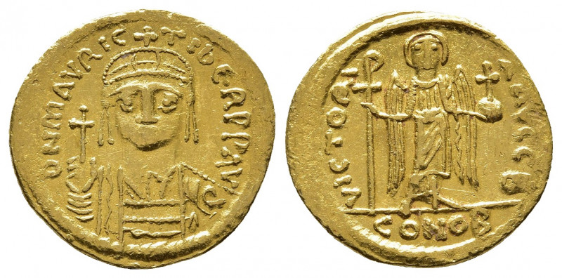 MAURICE TIBERIUS (582-602 AD). AV, Solidus. Constantinople.
Obv: D N mAVRIC TIbЄ...