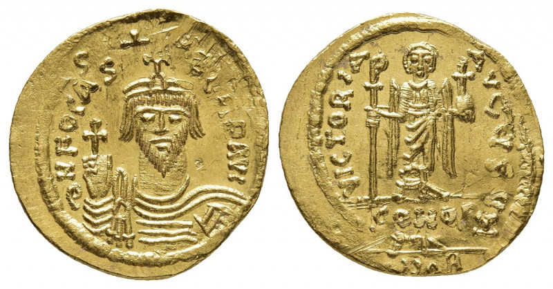 PHOCAS (602-610 AD). AV, Solidus. Constantinople.
Obv: δN FOCAS [PЄRP] AVG. 
Cro...